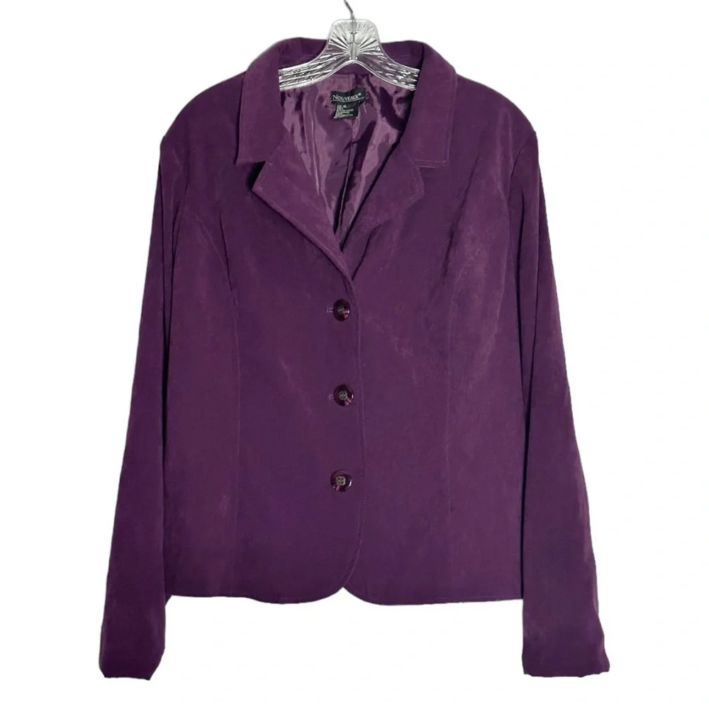 Vintage Nouveaux Plum Faux Suede Oversized Blazer Jacket XL Purple 3 Button Y2K